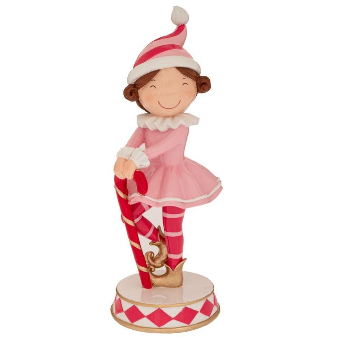 ELFO ROSA IN POLIRESINA CON BASTONE 10,5X12,5X28,5CM